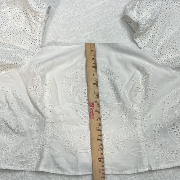 H&M white cotton crop top with eyelet puff sleeves XL - Picture 10 of 11